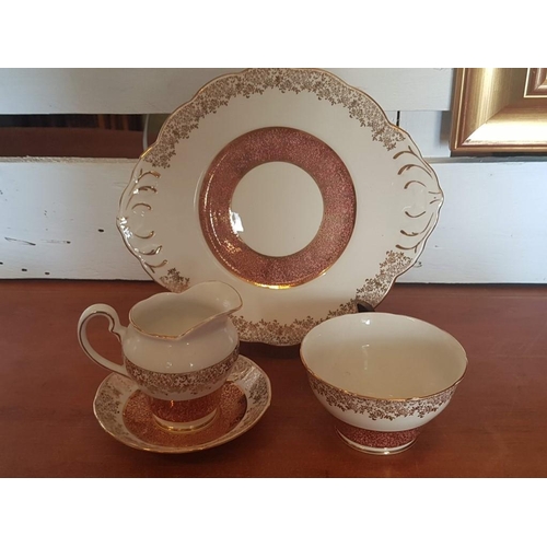 418 - Antique Fine Bone China 'Milford, Salisbury' Tea / Coffee Set with Highly Ornate Gold Rim and Pink B... 