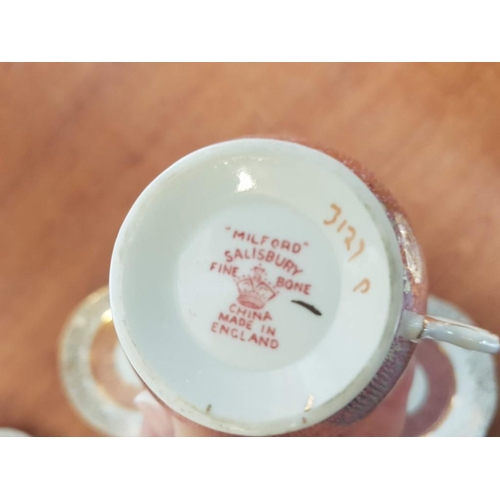 418 - Antique Fine Bone China 'Milford, Salisbury' Tea / Coffee Set with Highly Ornate Gold Rim and Pink B... 