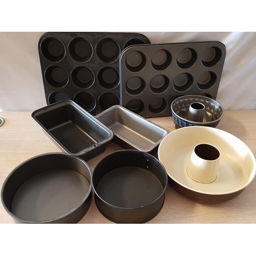 421 - Large Box of Assorted Kitchen Items; Mugs, Baking Molds, Oven Dishes, etc