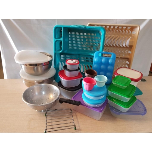 533 - Large Collection of Assorted Kitchen Accessories; Plastic Containers with Lids, Stainless Steel Bowl... 