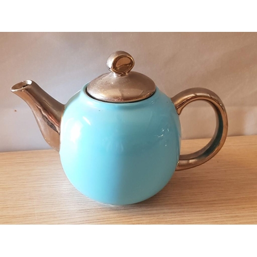 539 - Retro Tea Pot-for-One, Turquoise and Silver Colour, Together with Silver Plated Pedestal Cake Plate,... 