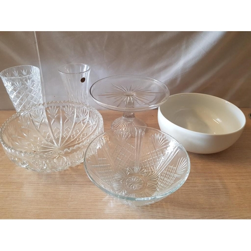540 - Assorted Tableware; 3 x Large Bowls, Pedestal Platter and 2 x Vases, (6)