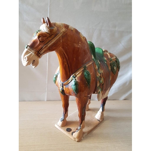 580 - Mid-Century Tang-Style Chinese Ceramic Horse, (Approx. H: 48cm), (a/f: Missing Tail)