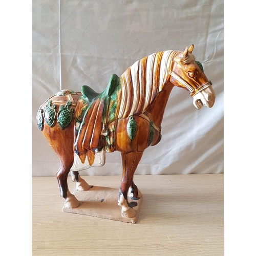 580 - Mid-Century Tang-Style Chinese Ceramic Horse, (Approx. H: 48cm), (a/f: Missing Tail)