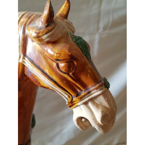 580 - Mid-Century Tang-Style Chinese Ceramic Horse, (Approx. H: 48cm), (a/f: Missing Tail)