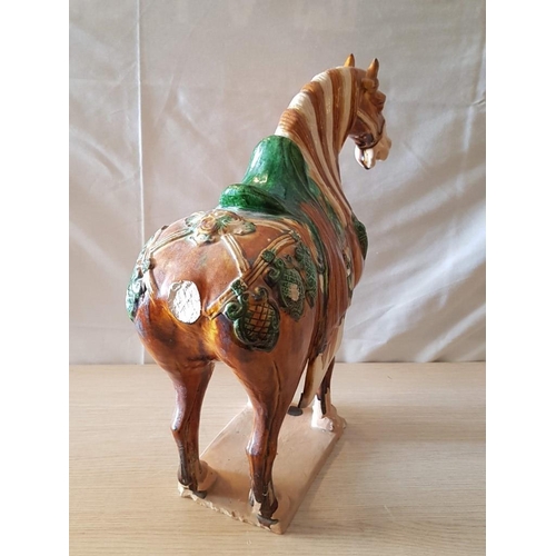 580 - Mid-Century Tang-Style Chinese Ceramic Horse, (Approx. H: 48cm), (a/f: Missing Tail)