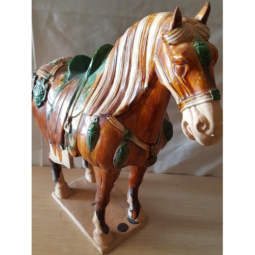 580 - Mid-Century Tang-Style Chinese Ceramic Horse, (Approx. H: 48cm), (a/f: Missing Tail)