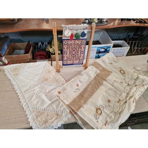 787 - Free Standing Ornamental Carpet Loom with Hand Woven Carpet Stitched 'Azerbaijan', Together with 2 x... 