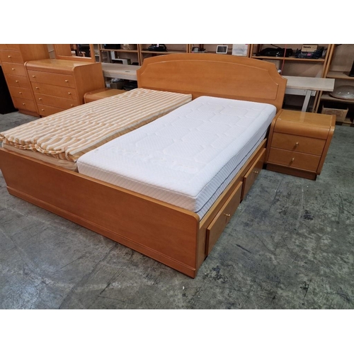 774 - Double Bed with Light Wood Surround and Arched Headboard, 2-Storage Drawers to One Side, with 2 x Se... 