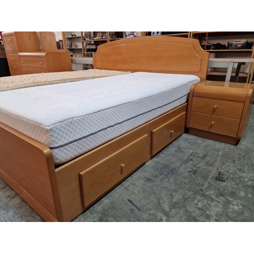 774 - Double Bed with Light Wood Surround and Arched Headboard, 2-Storage Drawers to One Side, with 2 x Se... 