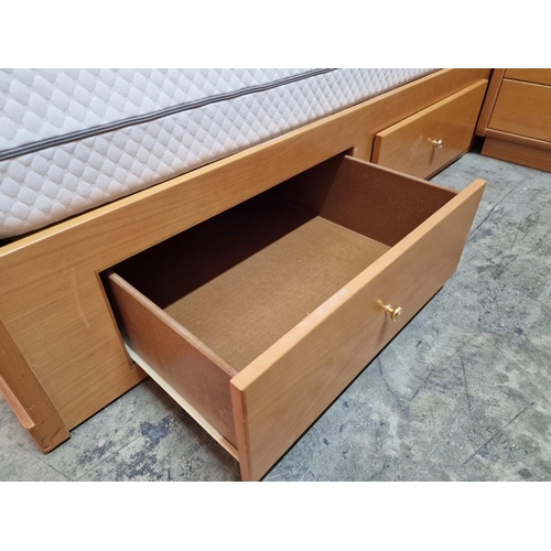 774 - Double Bed with Light Wood Surround and Arched Headboard, 2-Storage Drawers to One Side, with 2 x Se... 