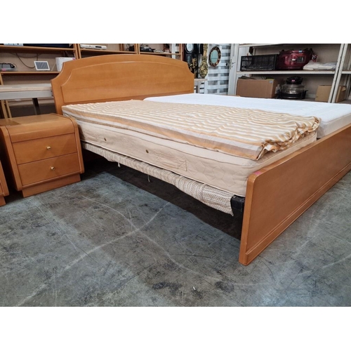 774 - Double Bed with Light Wood Surround and Arched Headboard, 2-Storage Drawers to One Side, with 2 x Se... 