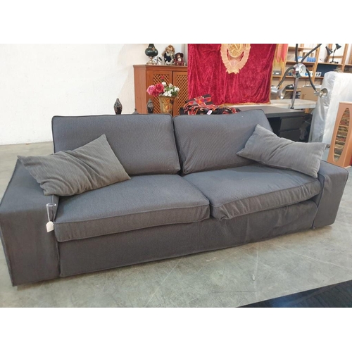 779 - Large Grey Fabric 2/3 Seat Sofa with 2 Cushions, (Approx. w: 230cm)