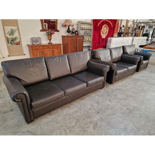 781 - Brown Leatherette 3-Piece Suite; 3 Seater Sofa, 2 Seater Sofa and Matching Armchair, (3)