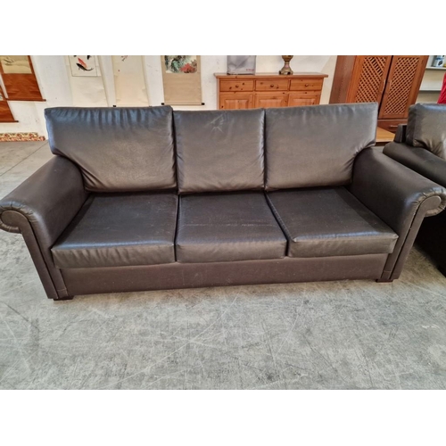 781 - Brown Leatherette 3-Piece Suite; 3 Seater Sofa, 2 Seater Sofa and Matching Armchair, (3)