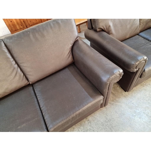 781 - Brown Leatherette 3-Piece Suite; 3 Seater Sofa, 2 Seater Sofa and Matching Armchair, (3)