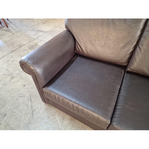 781 - Brown Leatherette 3-Piece Suite; 3 Seater Sofa, 2 Seater Sofa and Matching Armchair, (3)