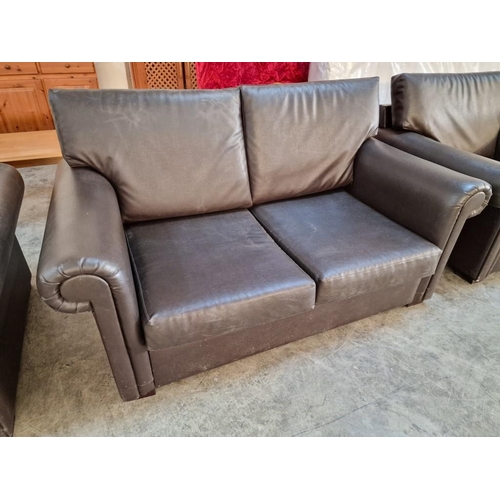 781 - Brown Leatherette 3-Piece Suite; 3 Seater Sofa, 2 Seater Sofa and Matching Armchair, (3)