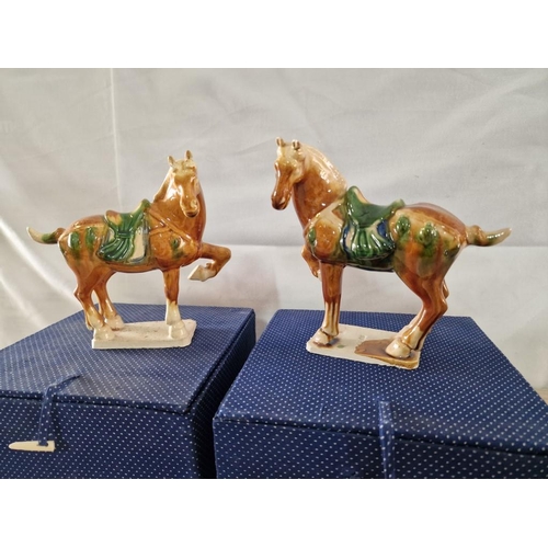 728 - Opposing Pair of Chinese Porcelain Horse Ornaments with Boxes, (2)