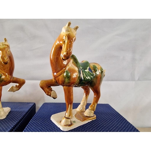 728 - Opposing Pair of Chinese Porcelain Horse Ornaments with Boxes, (2)