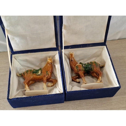 728 - Opposing Pair of Chinese Porcelain Horse Ornaments with Boxes, (2)