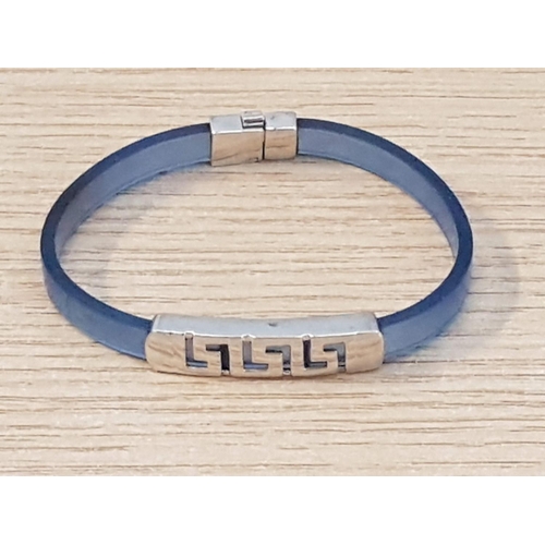 770 - Blue Rubber Bracelet with Greek Key Silver Eternity (L:19cm)