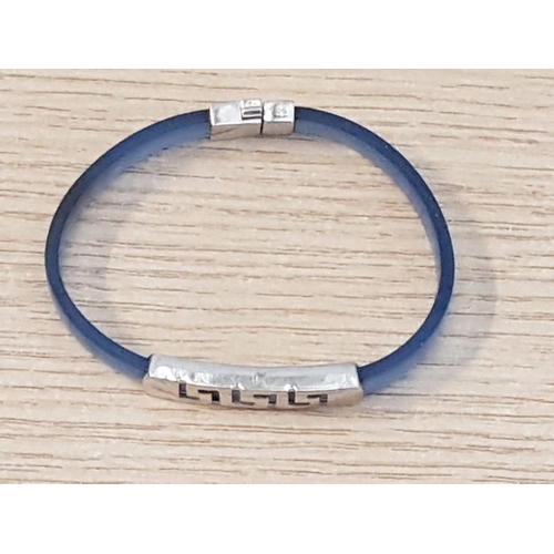 770 - Blue Rubber Bracelet with Greek Key Silver Eternity (L:19cm)