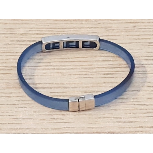 770 - Blue Rubber Bracelet with Greek Key Silver Eternity (L:19cm)