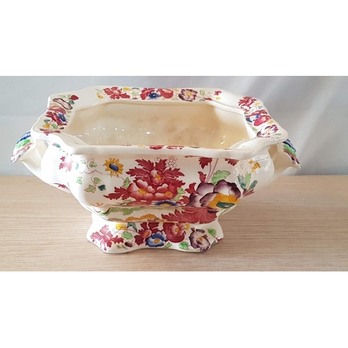 750 - Antique 'Masons' Soup Tureen with Floral Pattern, (Approx. 31 x 20 x 14cm), (a/f, Handle Cracked)