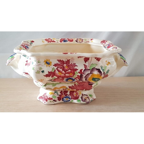 750 - Antique 'Masons' Soup Tureen with Floral Pattern, (Approx. 31 x 20 x 14cm), (a/f, Handle Cracked)