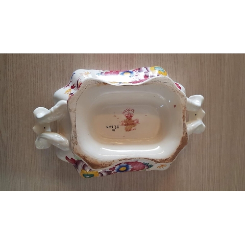 750 - Antique 'Masons' Soup Tureen with Floral Pattern, (Approx. 31 x 20 x 14cm), (a/f, Handle Cracked)