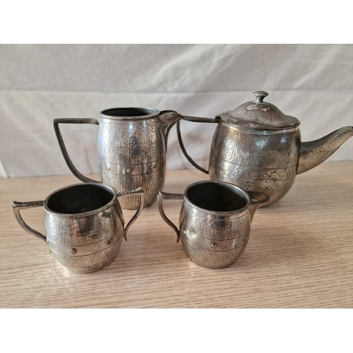 757 - Vintage English Pewter 4-Piece Tea Set, with Coffee Pot, Tea Pot, Milk Jug and Sugar Bowl, (4)