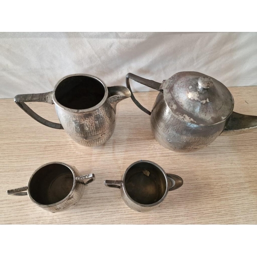 757 - Vintage English Pewter 4-Piece Tea Set, with Coffee Pot, Tea Pot, Milk Jug and Sugar Bowl, (4)