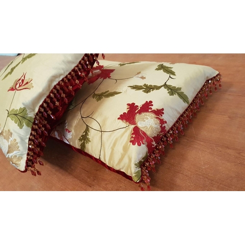 710 - Pair of Elegant Home Soft Furnishings, 2 x Matching Cushions, Embroidered Silk with Floral Design an... 