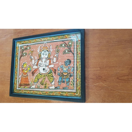 711 - Set of 3 x Traditional Hindu Art Paintings with Scenes of Gods / Goddesses, (Approx. 21 x 26cm each)... 