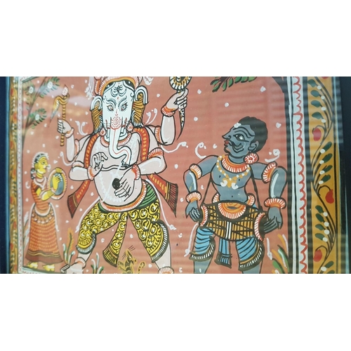 711 - Set of 3 x Traditional Hindu Art Paintings with Scenes of Gods / Goddesses, (Approx. 21 x 26cm each)... 