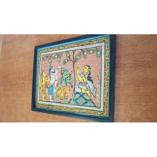 711 - Set of 3 x Traditional Hindu Art Paintings with Scenes of Gods / Goddesses, (Approx. 21 x 26cm each)... 