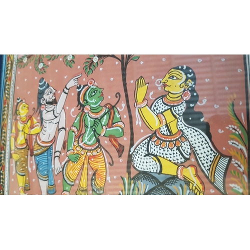 711 - Set of 3 x Traditional Hindu Art Paintings with Scenes of Gods / Goddesses, (Approx. 21 x 26cm each)... 