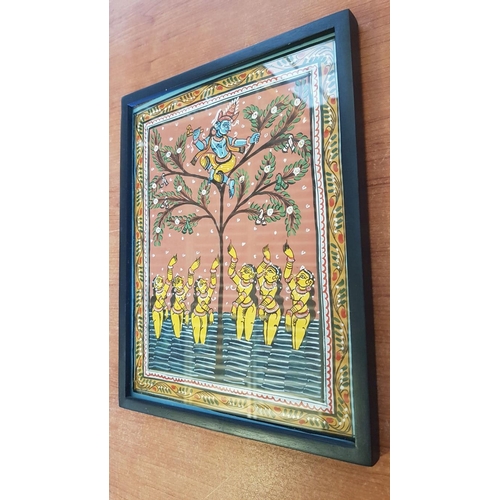 711 - Set of 3 x Traditional Hindu Art Paintings with Scenes of Gods / Goddesses, (Approx. 21 x 26cm each)... 