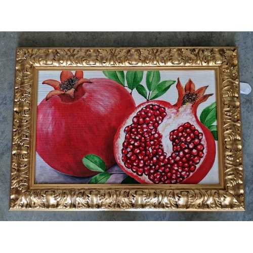 713 - Original Oil Painting on Board of Pomegranates, in Decorative Gilt Frame, Signed 'DBB 24' Lower Left... 