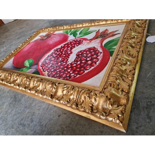 713 - Original Oil Painting on Board of Pomegranates, in Decorative Gilt Frame, Signed 'DBB 24' Lower Left... 