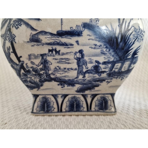 715 - Vintage Chinese Jar, Twin Handled with Blue & White Oriental Scenes, (Approx. H: 25cm)