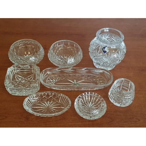 734 - Retro Style Crystal and Cut Glass Collection of Mini Tableware; 2 x Vases (H:10.5 and H:5.5cm) 2 x B... 