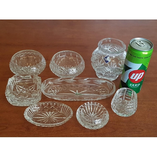 734 - Retro Style Crystal and Cut Glass Collection of Mini Tableware; 2 x Vases (H:10.5 and H:5.5cm) 2 x B... 