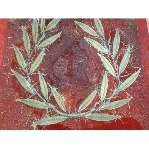 700 - Glass Art; Olive Branch Large Red Square (34.5 x 34.5cm) Decorative Tray / Dish and 