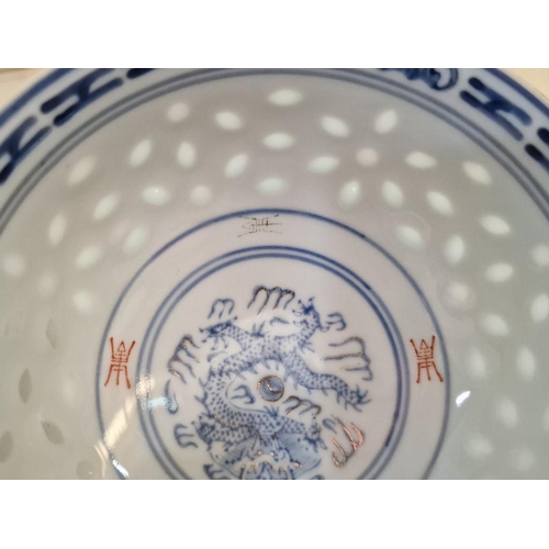 705 - Qty of Vintage Chinese Rice Eye / Rice Grain Porcelain Dinner Service with Dragon Pattern; Serving P... 