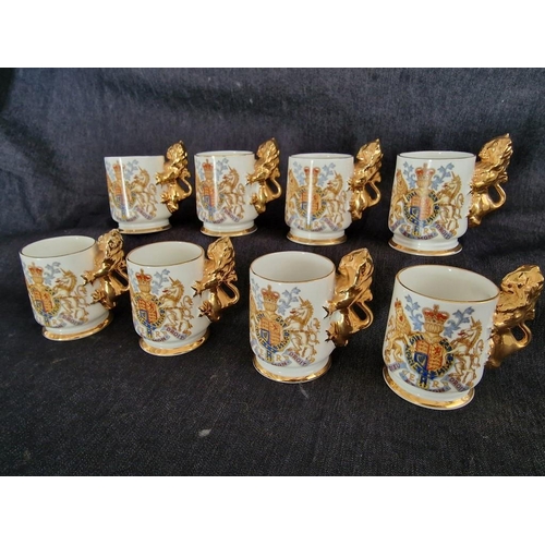 34 - Set of 8 x Arthur Bowker, Staffordshire Bone China, Queen Elizabeth II Coronation Mugs / Demitasse C... 