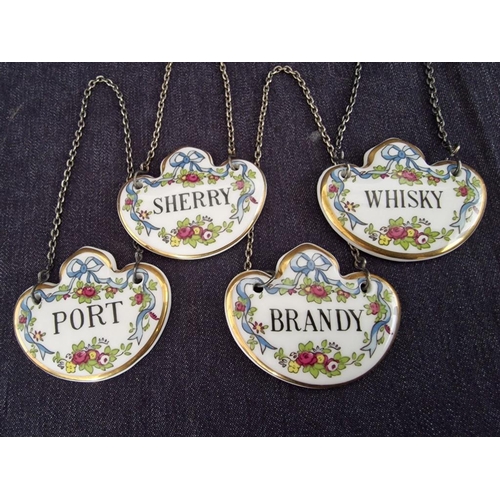 35 - Set of 4 x Coalport Bone China Decanter Labels (Made in England); Sherry, Port, Whisky & Brandy, (4)