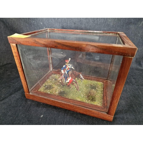 4 - Wooden Display Case with Napoleon Polish Lancer Model (Possibly 'Airfix'), (Approx. 23 x 15 x 16cm O... 