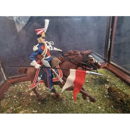 4 - Wooden Display Case with Napoleon Polish Lancer Model (Possibly 'Airfix'), (Approx. 23 x 15 x 16cm O... 